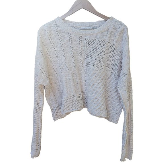Sincerly Jules Sweaters - 𝅺sincerely JULES Coastal Crop Neutral Minimalist Crochet Style Sweater Size M